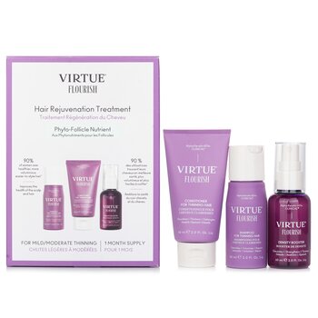 Virtue Flourish Hair Rejuvenation Treatment Set (1 Month Supply): Virtue Flourish Shampoo+Conditioner+Density Booster 3pcs
