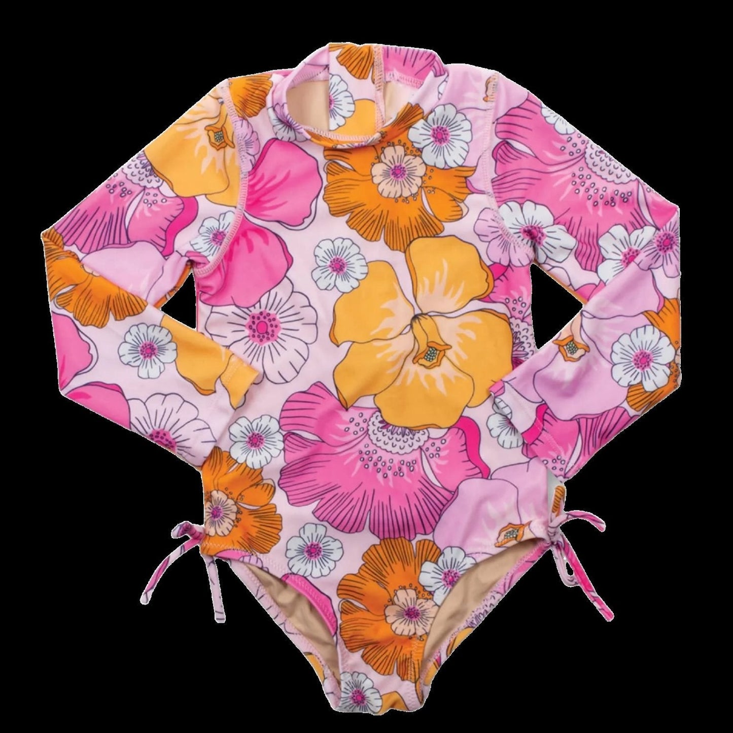 Blooming Hibiscus Girls One Piece Long Sleeve Swimsuit