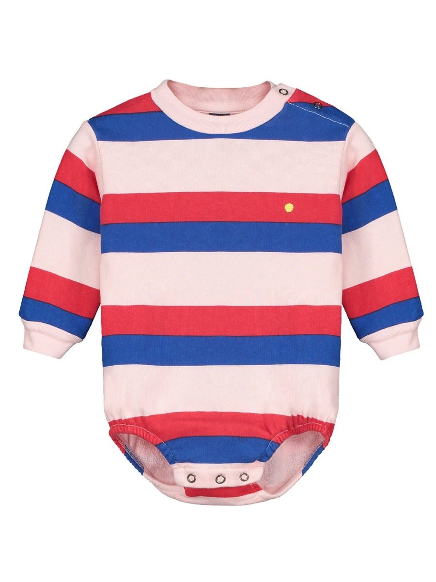 FLEECE ROMPER, PINK STRIPE