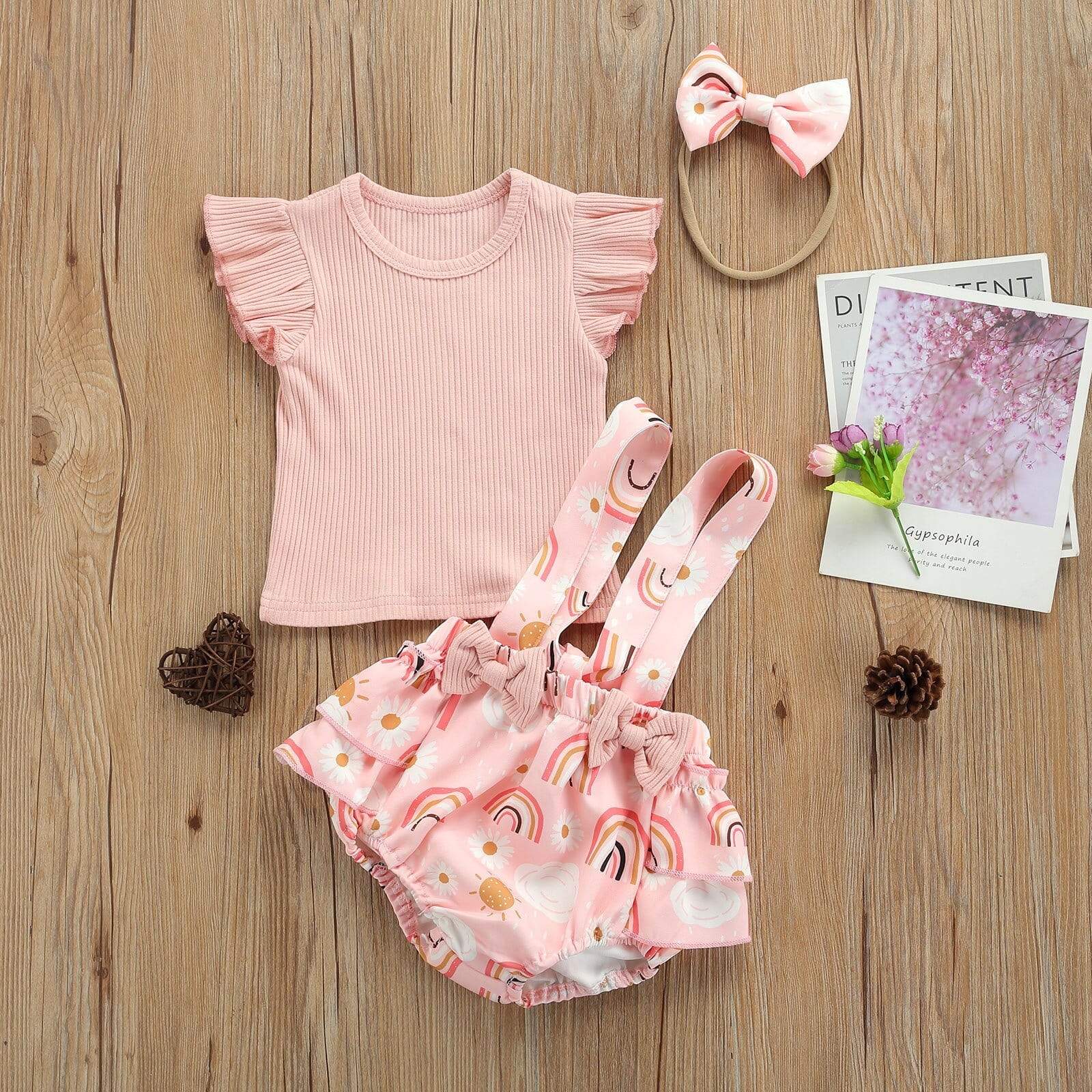 Girl's Clothing 3pcs Ruffles Short Sleeve Printed