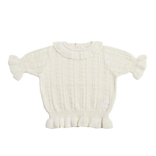 Girl's Clothing P702 White / 4T (110) Cute Hollow Out Knit Pullover