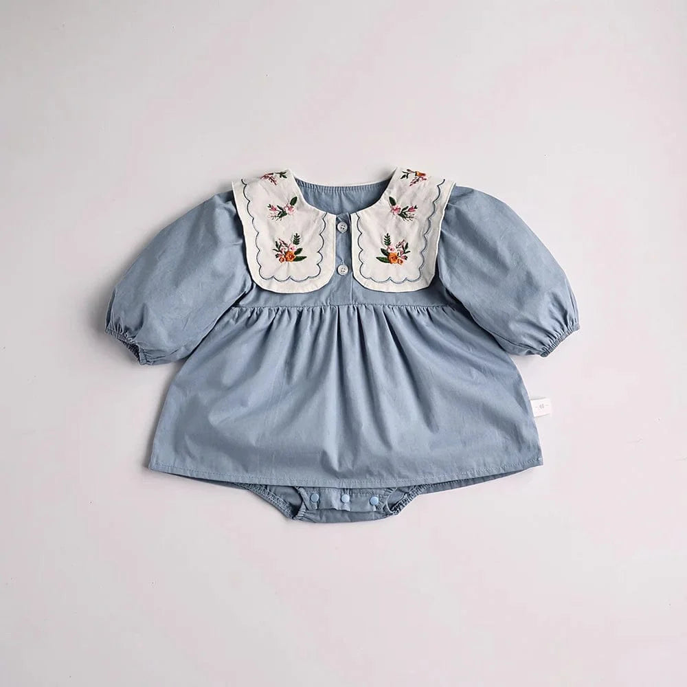 blue / CN / 0-6m Spring Solid Pleated Baby Bodysuit